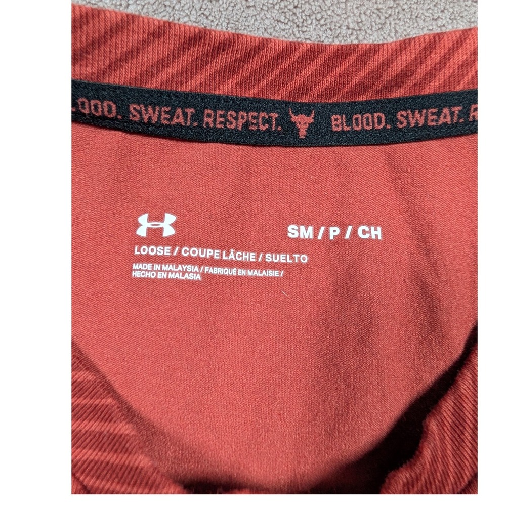 Under Armour Project Rock Tank Top Mens Small Orange 100 Percent Effort Guts - Picture 7 of 9